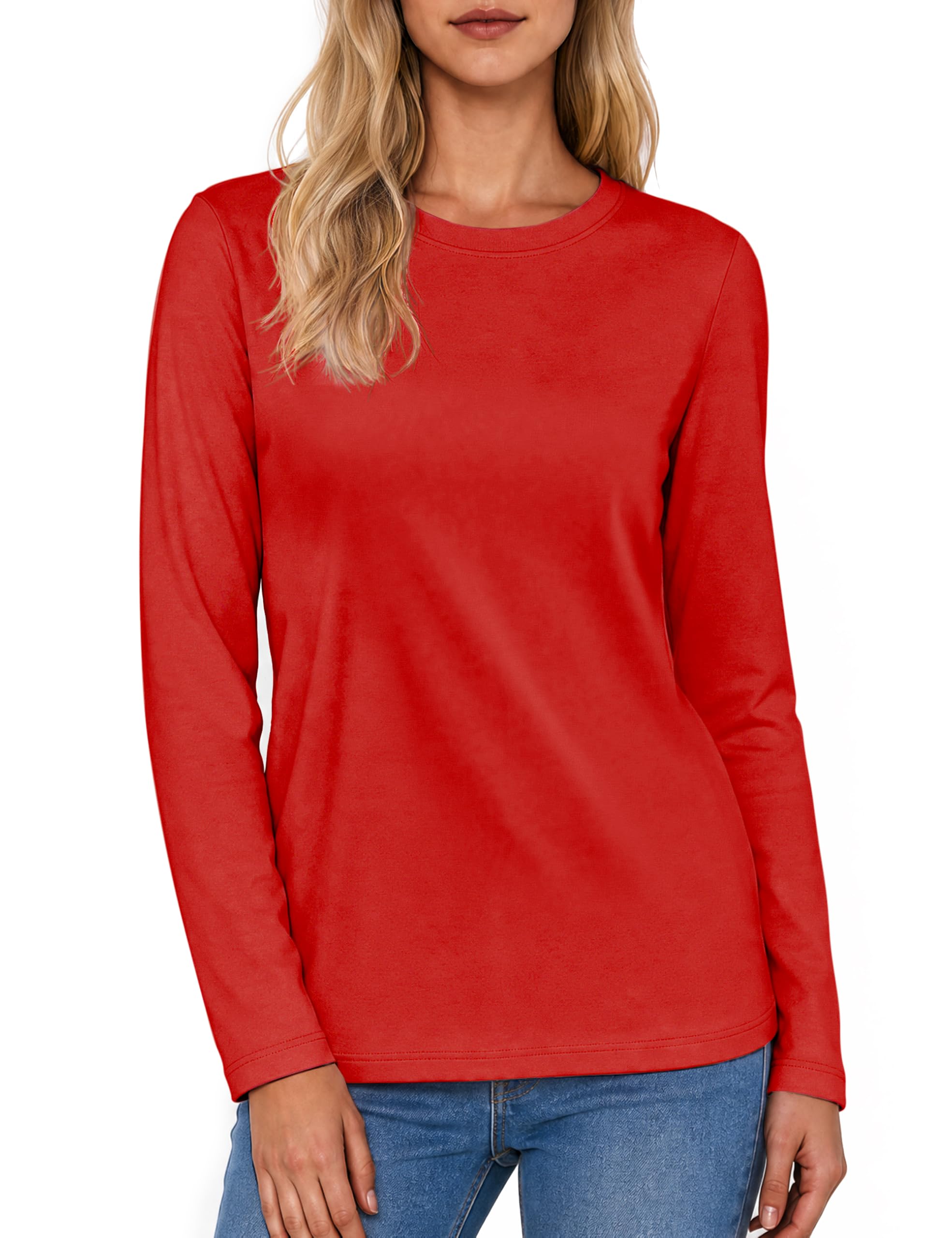 TACVASEN Langarmshirt Damen Baumwolle Langarm Tshirt Rundhals Basic Shirt | Langarmshirt Baumwolle Damen,Rundhals Shirt,Longsleeve Shirt Cotton,Regular Fit Tshirt,Herbst,Atmungsaktiv Komfort