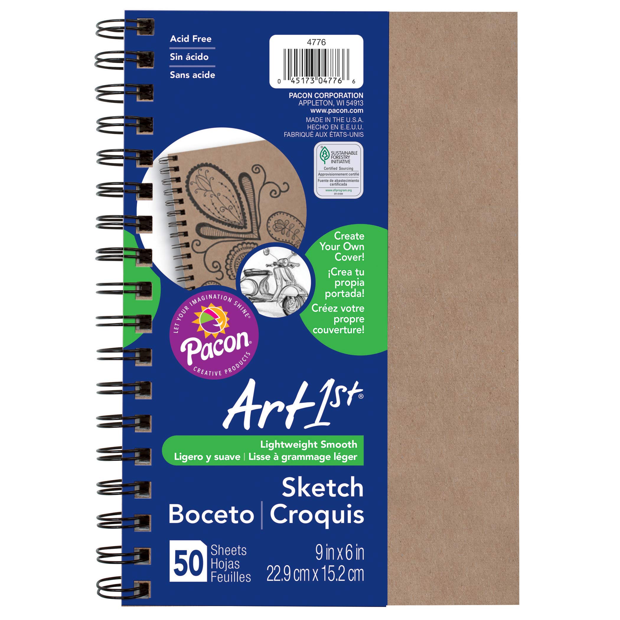 Pacon Art1st Create Your Own Cover Sketch Diary, Natural Chip, 9"x 6", 50 Sheets (4776)
