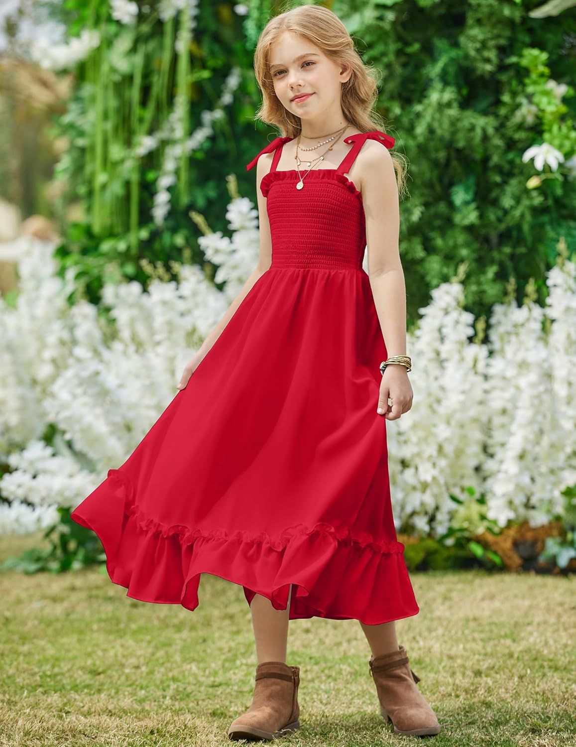 Arshiner Girls Summer Dress Boho Beach Casual Smocked Maxi Dresses