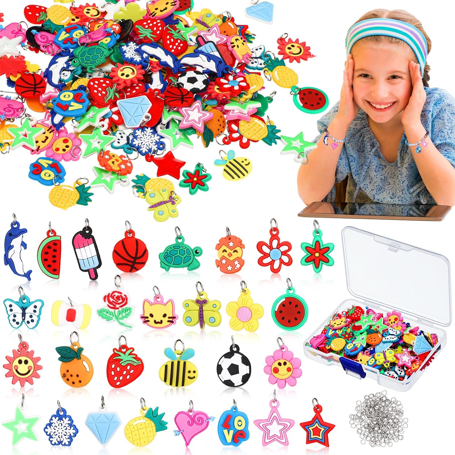 Hungdao 200 Pcs Rubber Band Bracelet Charms Summer Rubber