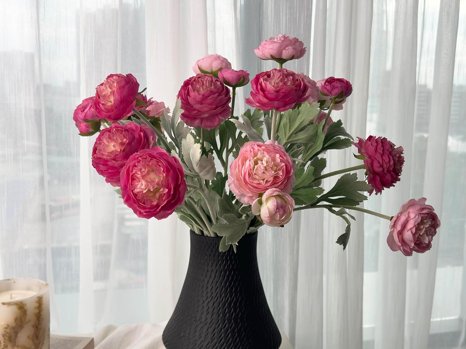 7 pcs Orange Peonies Artificial Flowers, Fake Ranunculus for for vase, Fake Silk Flowers for Home Table Centerpiece Office Desk Farmhouse Kitchen Dining Coffee Table Decoration (Light Orange)