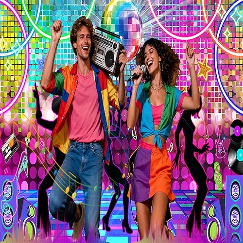 Miniatura 2 de Fondo de discoteca de 7 x 5 pies, fiesta retro brillante de los años 70, 80 y 90, fondo de baile temático, decoración de fiesta de discoteca,