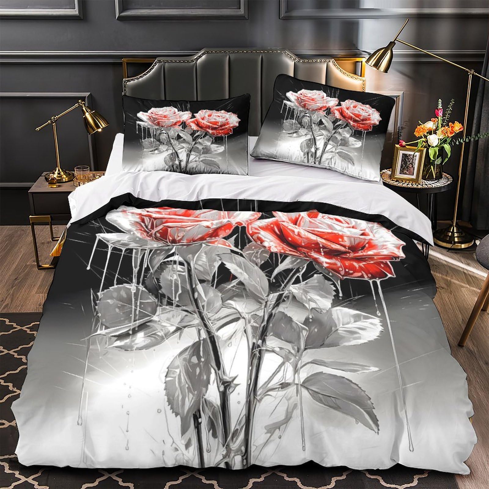 Housse de couette 3D coquelicots parure de lit microfibre douce 200x200 cm