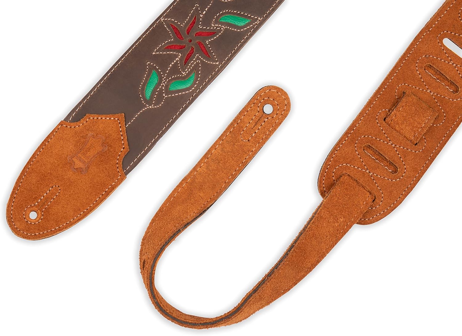 Levy's Leathers Levy’s 2.5" Vine Series Brown Leather Red Flowers and Green Leaves Guitar Strap (M4FV-DBR_RED)