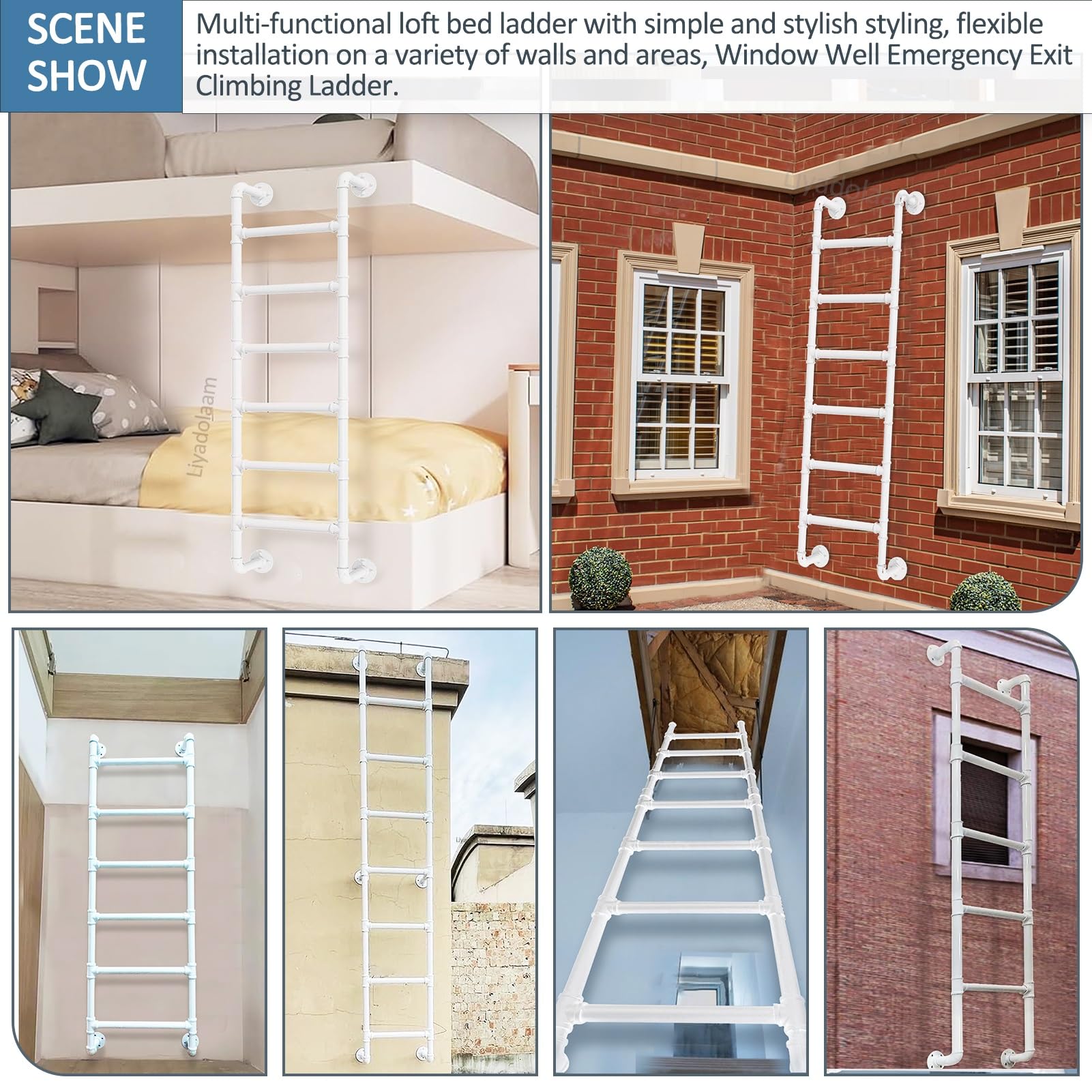 Escalera de Emergencia de Hierro Forjado Resistente para Ventana, Color Blanco, para literas, de 45 a 70 Pulgadas, montada en la Pared.