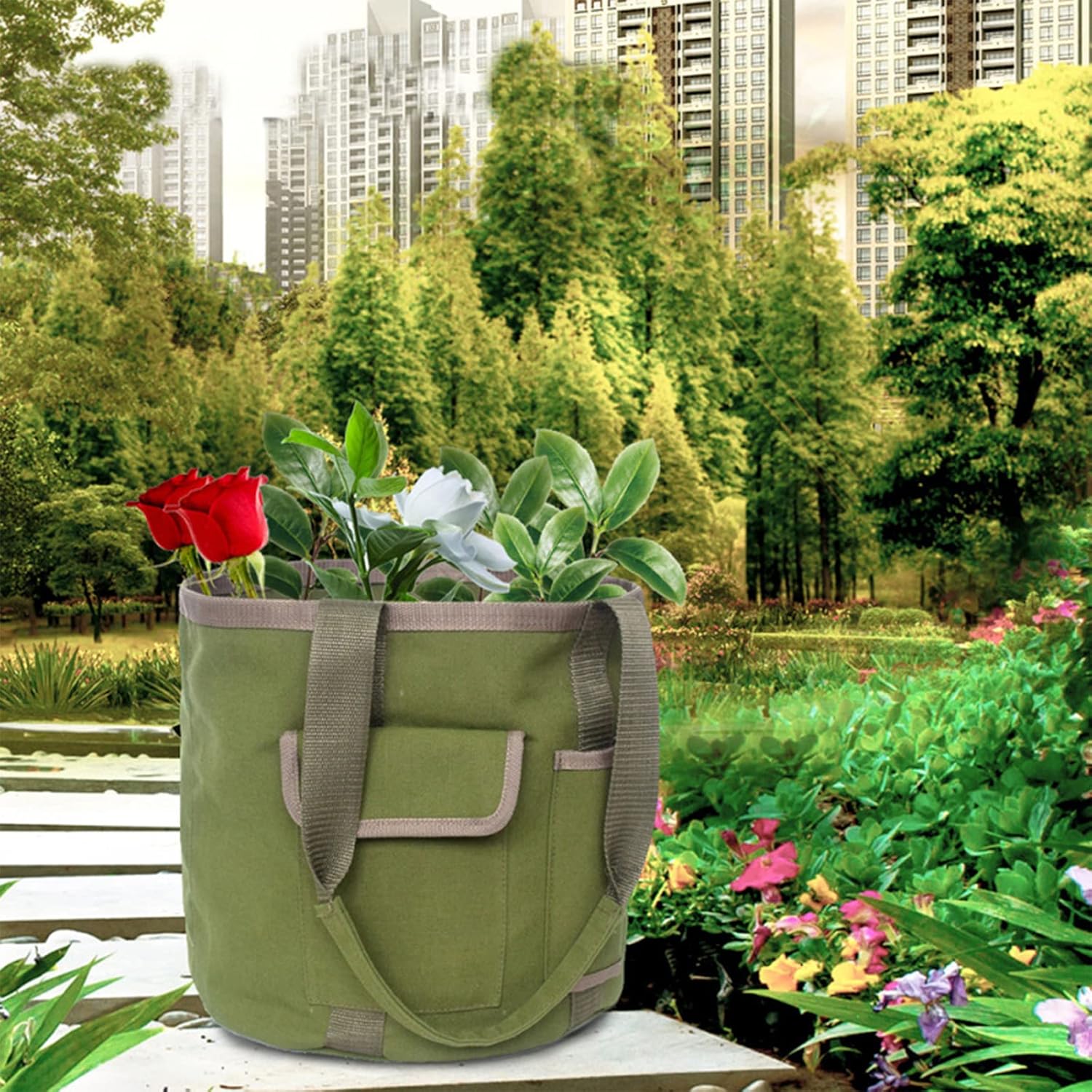 Multifunction Garden Tools Bucket Bag with Pockets Bucket Tool Organizer Canvas Bucket Gardening Organizer Tote Garden Harvest Bucket Bag Vegetables Picking Bag