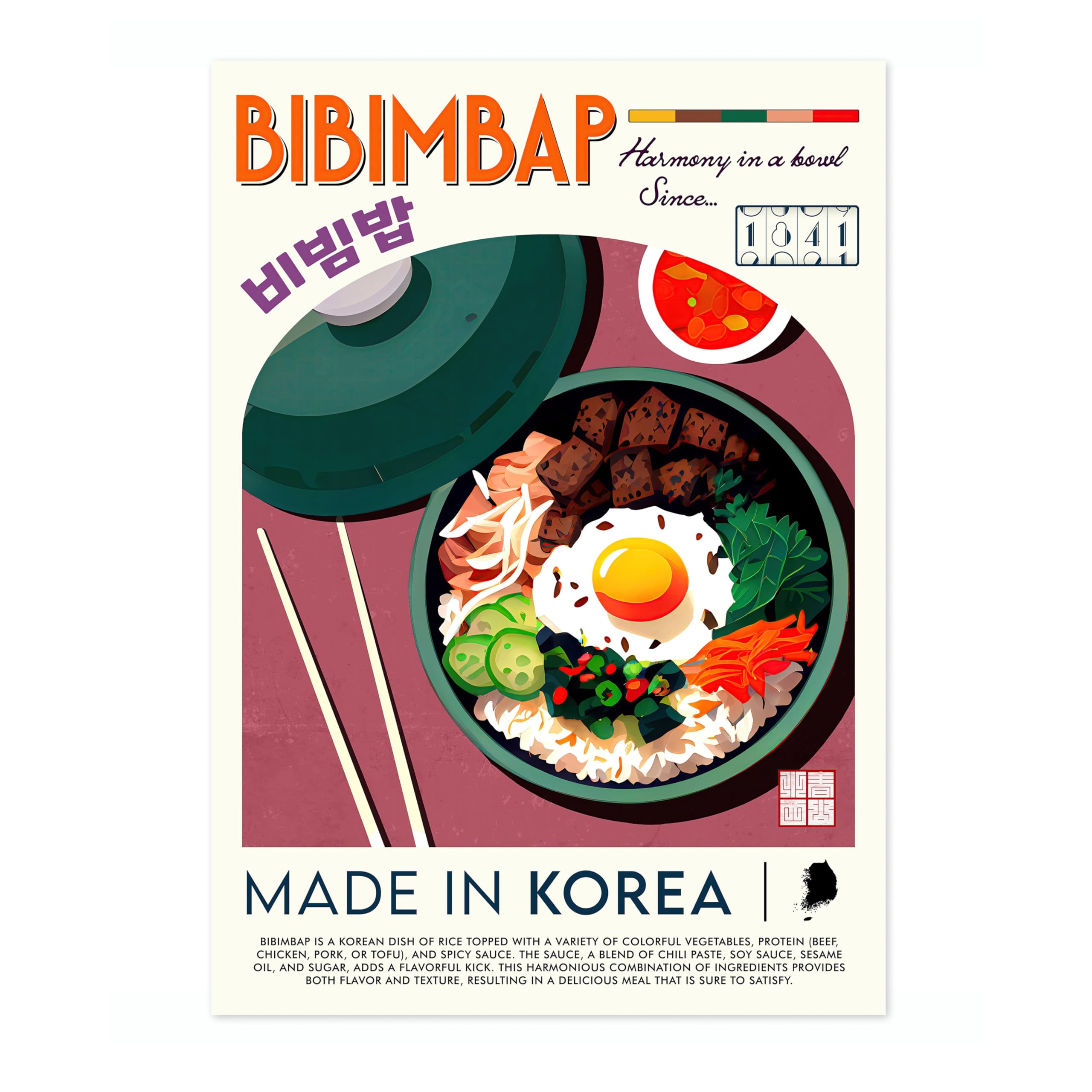 Bibimbap Kitchen Poster, Food Wall Art Modern Print, Restaurant Decor, Chef Dining Room Interior Design, Archival Matte, 50x70cm (Print Only) - 50x70cm โ image 1