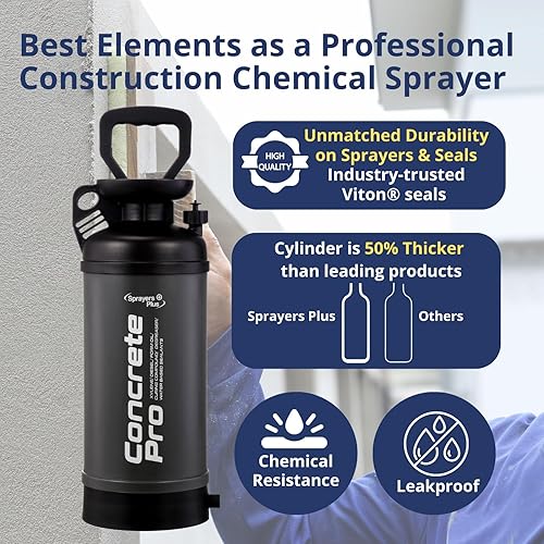 Miniatura 3 de Sprayers Plus Pulverizador de compresión Concrete Pro, pulverizador de bomba de construcción, presión ajustable, durabilidad de grado industrial,