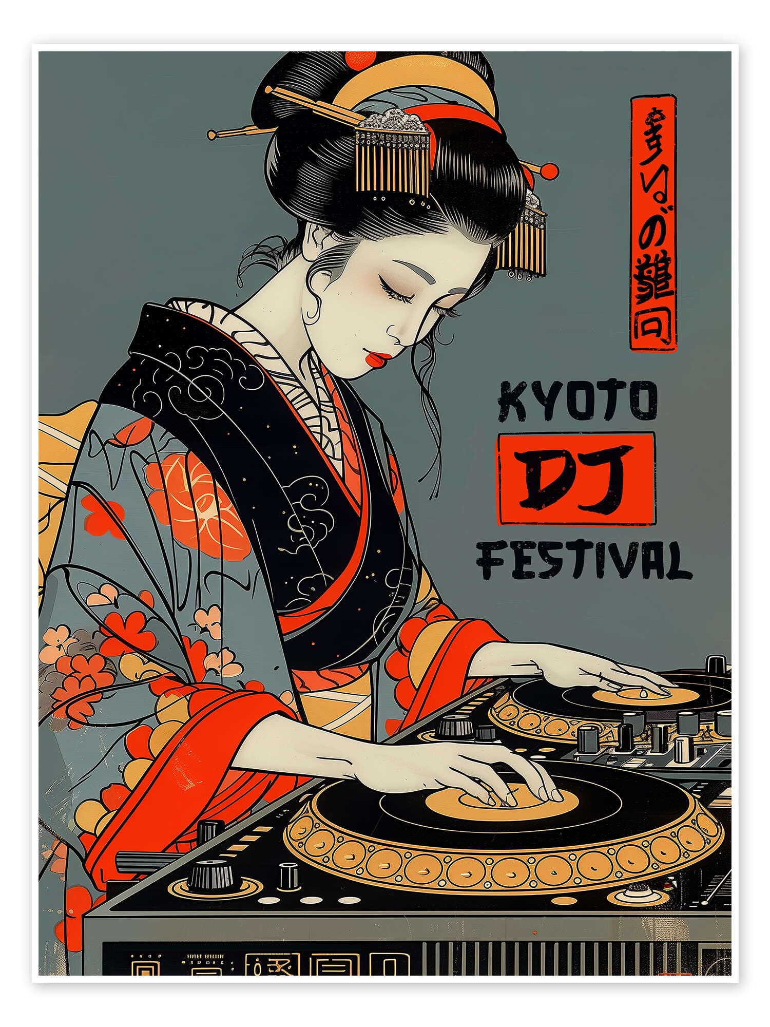 Posterlounge Kyoto DJ Festival Poster | 90 x 120 cm di Golden Planet Prints Quadri Decorazione per pareti