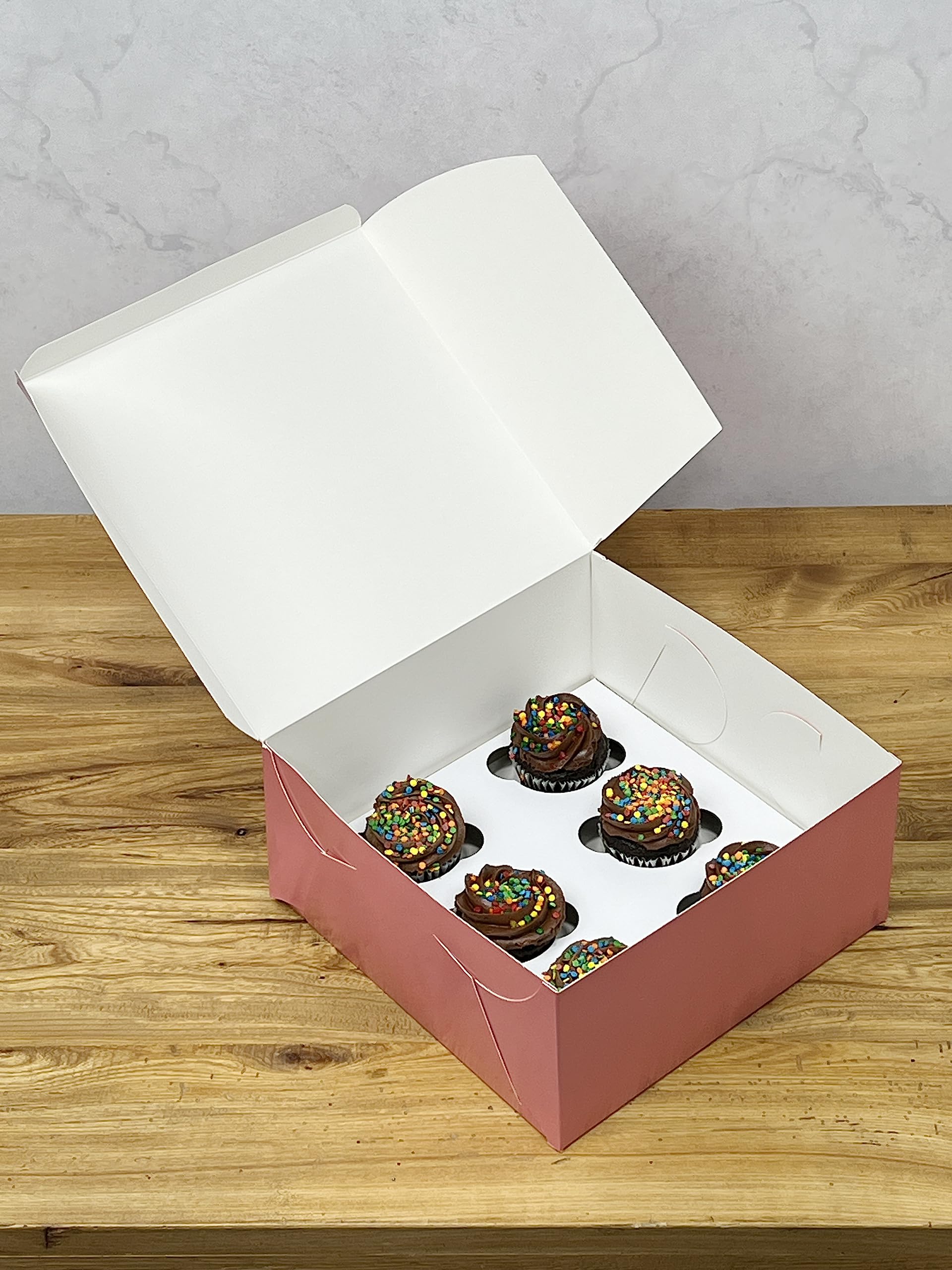 Creative Bag Pink Bakery Boxes - Front Load with Locked Corners | For Cake, Cookie, Dessert, Pastry, Cupcake, Favors and more | Recycled Material, Sturdy Bakery Packaging (10