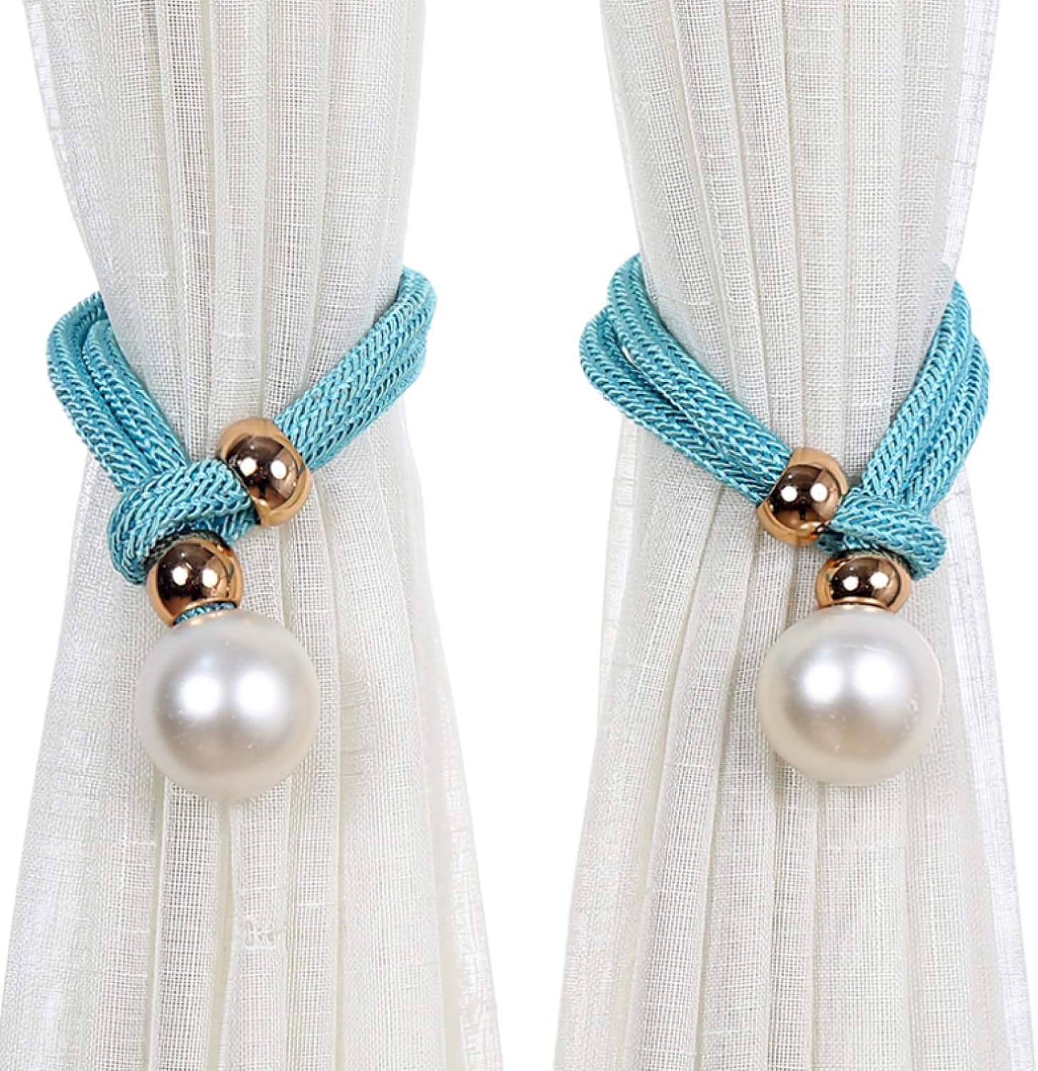 Curtain Ties 4 Pieces of Pearl Curtain Binding Living Room Adjustable Gauze Curtain Tie with Curtain Buckle Dark Red (Azure)