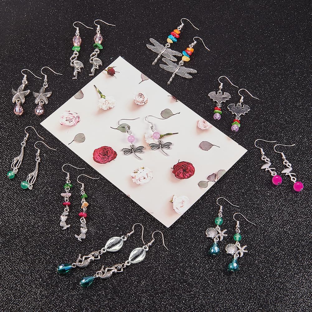 SUNNYCLUE 1 Box DIY 10 Pairs Starfish Mermaid Dragonfly Dangle Earring Making Kit Jewelry Making Supplies Beading Starter Kits for Beginner Adults Fish Hook Silver, Instruction image 5
