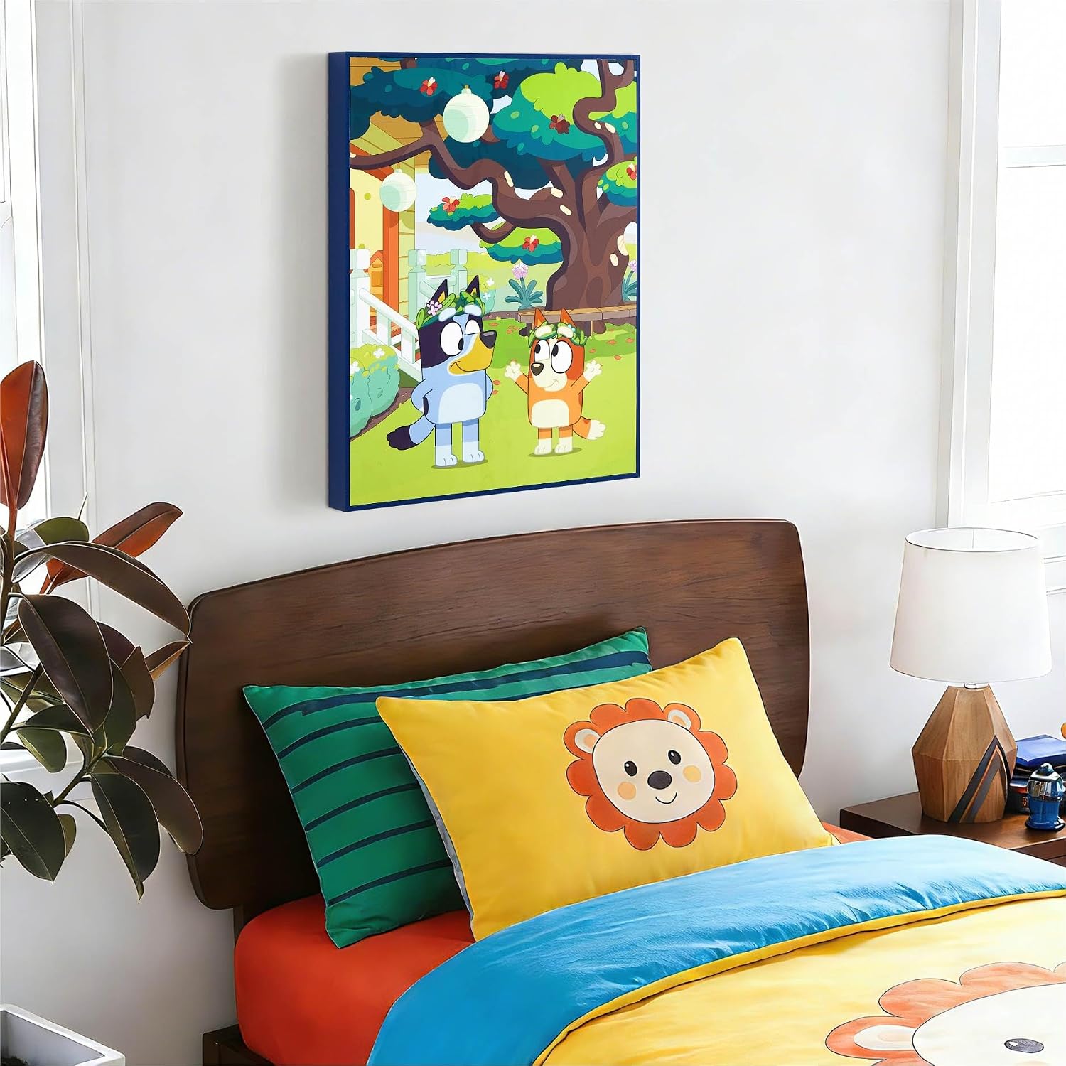 Bluey 16"x20" Kids High Gloss Framed Wall Art,Bluey & Bingo Canvas Print,Cute Cartoon Bedroom & Playroom Décor,Framed Ready to Hang Poster for Girls & Boys Nursery Room Decoration