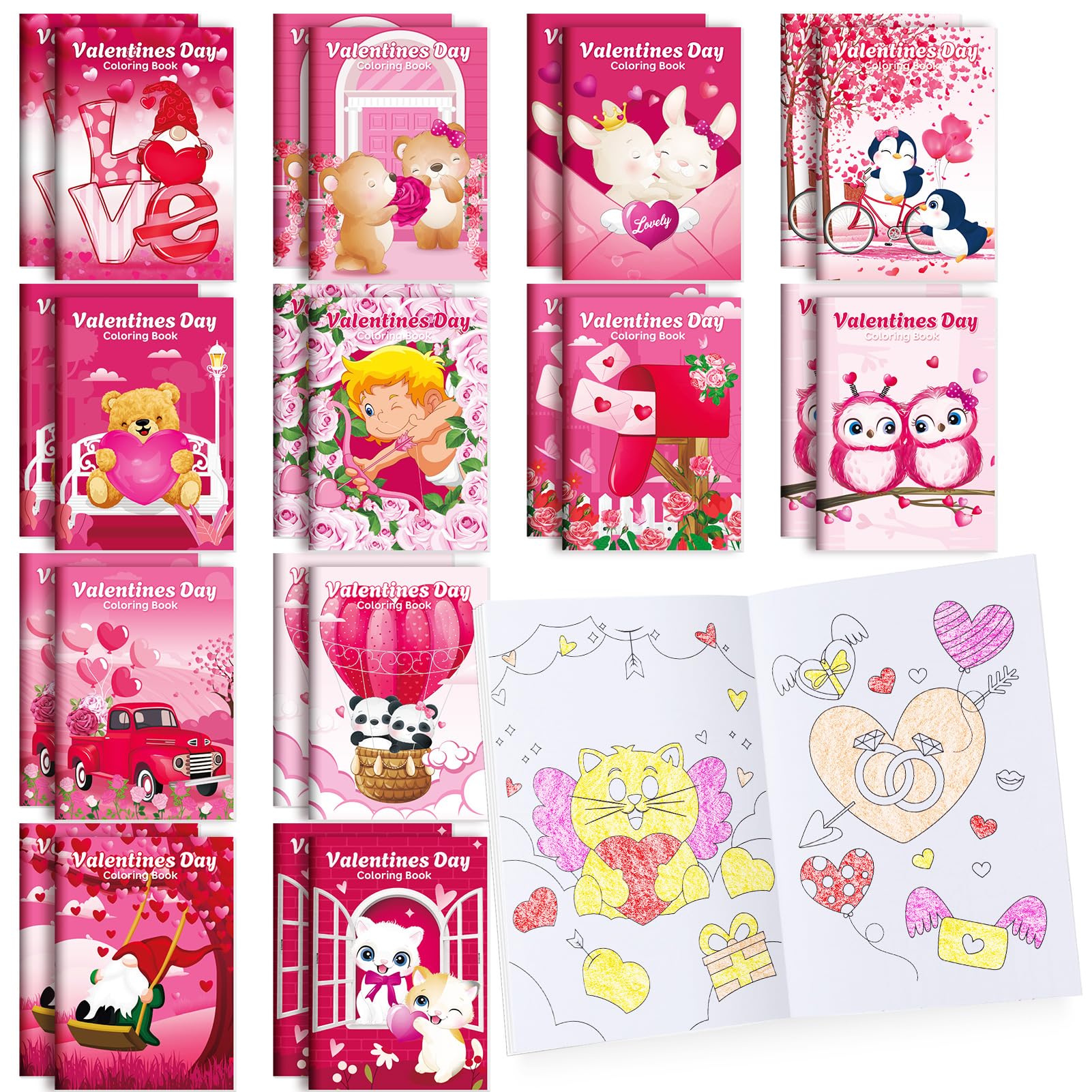 BenLouis 24 Pcs Valentines Day Mini Coloring Books Kids Valentine School Party Favors Small Activity Books Bulk for Kids Valentine's Day Goodie Bags