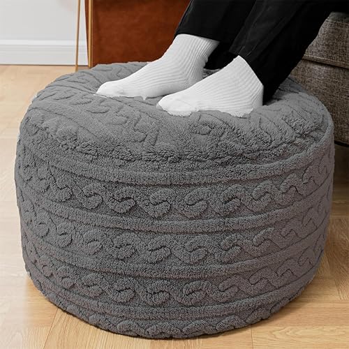 Round Modern Foam Filled Stuffed Pouf Ottoman 20x20x12 Inches Plush Fiber Ottoman Foot Rest Under Desk Foot Stool Great for Living Room Bedroom Puf