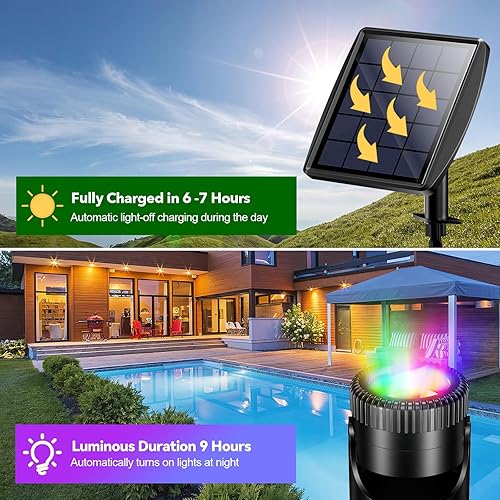 Miniatura 4 de POPOSOAP Luces solares para estanque, luces RGB multicolor para estanque, impermeables, IP68, luz subacuática con batería de 2200 mAh con modos de