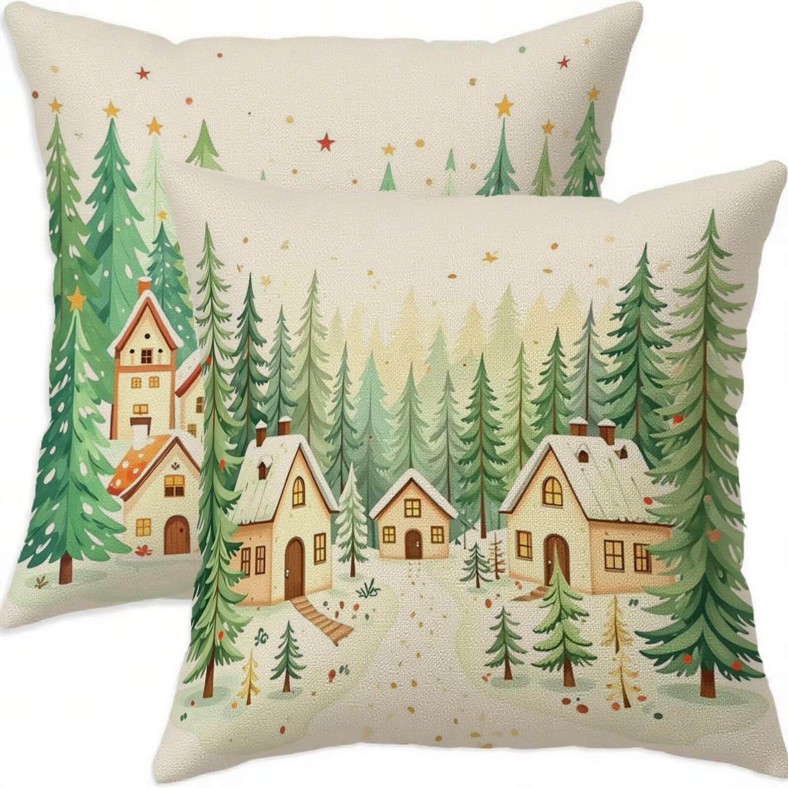 Taie oreiller double face imperméable en lin vert 60x60cm decoratif H279