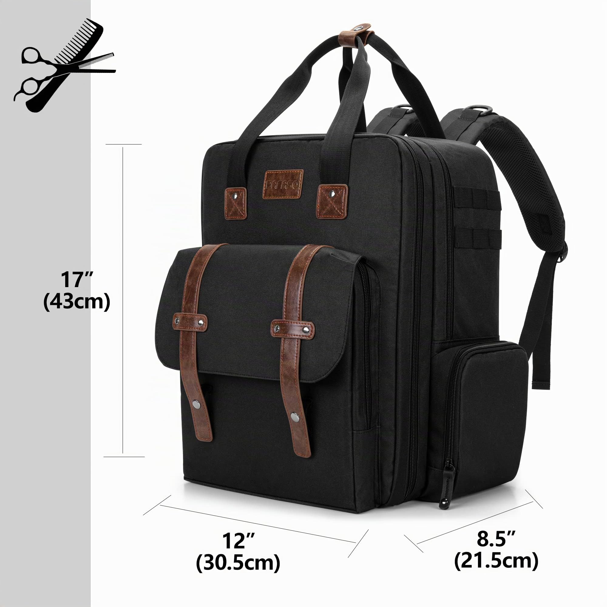BAFASO Mochila de Barbero de Gran Capacidad, Bolsa de Viaje para Peluquería | Bolso Peluqueria Profesional para Varias Herramientas de Corte de Cabello, (Solo Bolsa), Negro