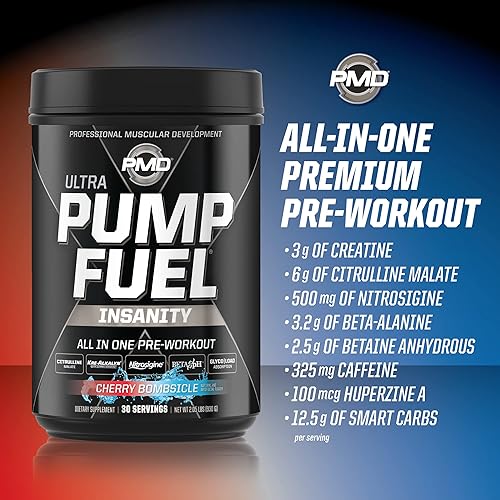 Miniatura 8 de PMD Sports Ultra Pump Fuel Insanity - Mezcla de bebidas antes del entrenamiento para energía, fuerza, resistencia, recuperación, carbohidratos