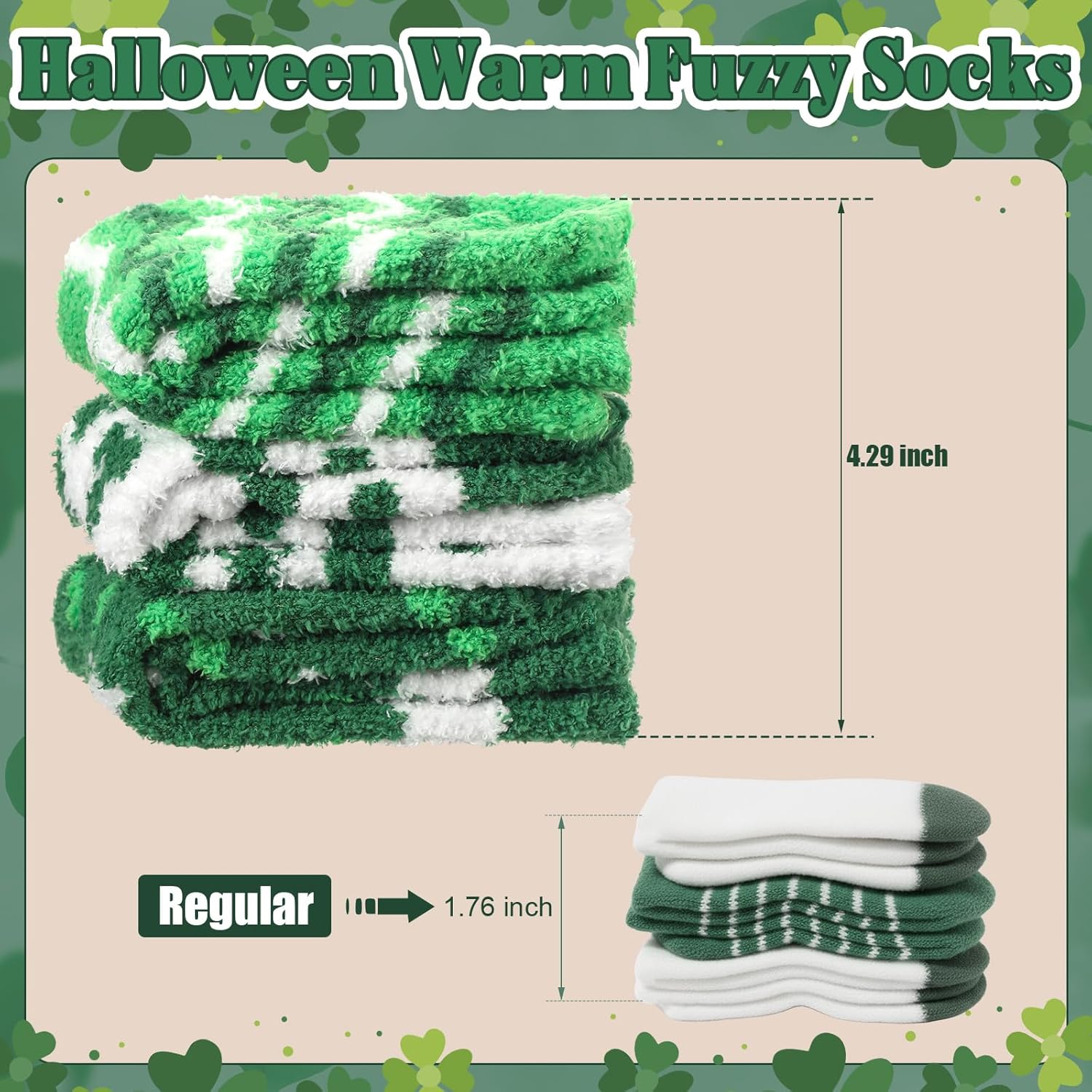St. Patrick's Day Socks Gifts Fuzzy Shamrock Green Irish Clover Fleece Fluffy Socks with Tags Organza Bags - Image 4