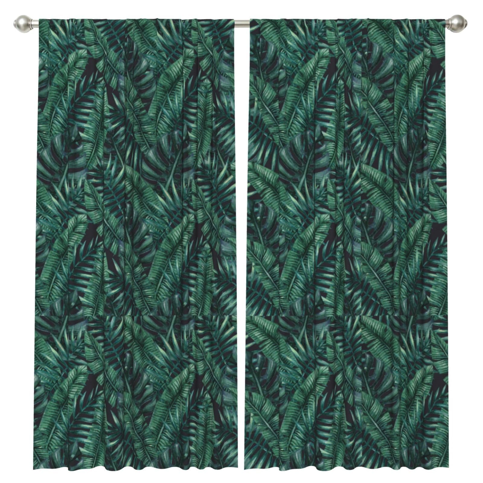 InOmak Watercolor Tropical Jungle, 2 Panels Window Curtains 52 x 84 Inch Blackout Curtains for Living Room Bedroom