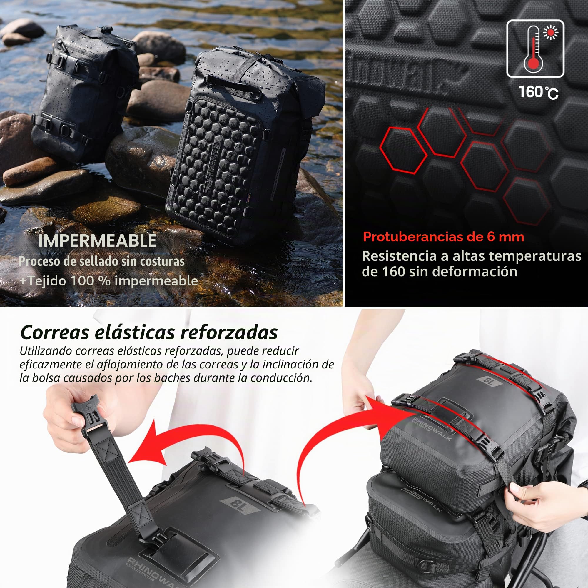 Rhinowalk Bolsa trasera de motocicleta - Bolsa de asiento impermeable de 8/15/30L para motocicletas