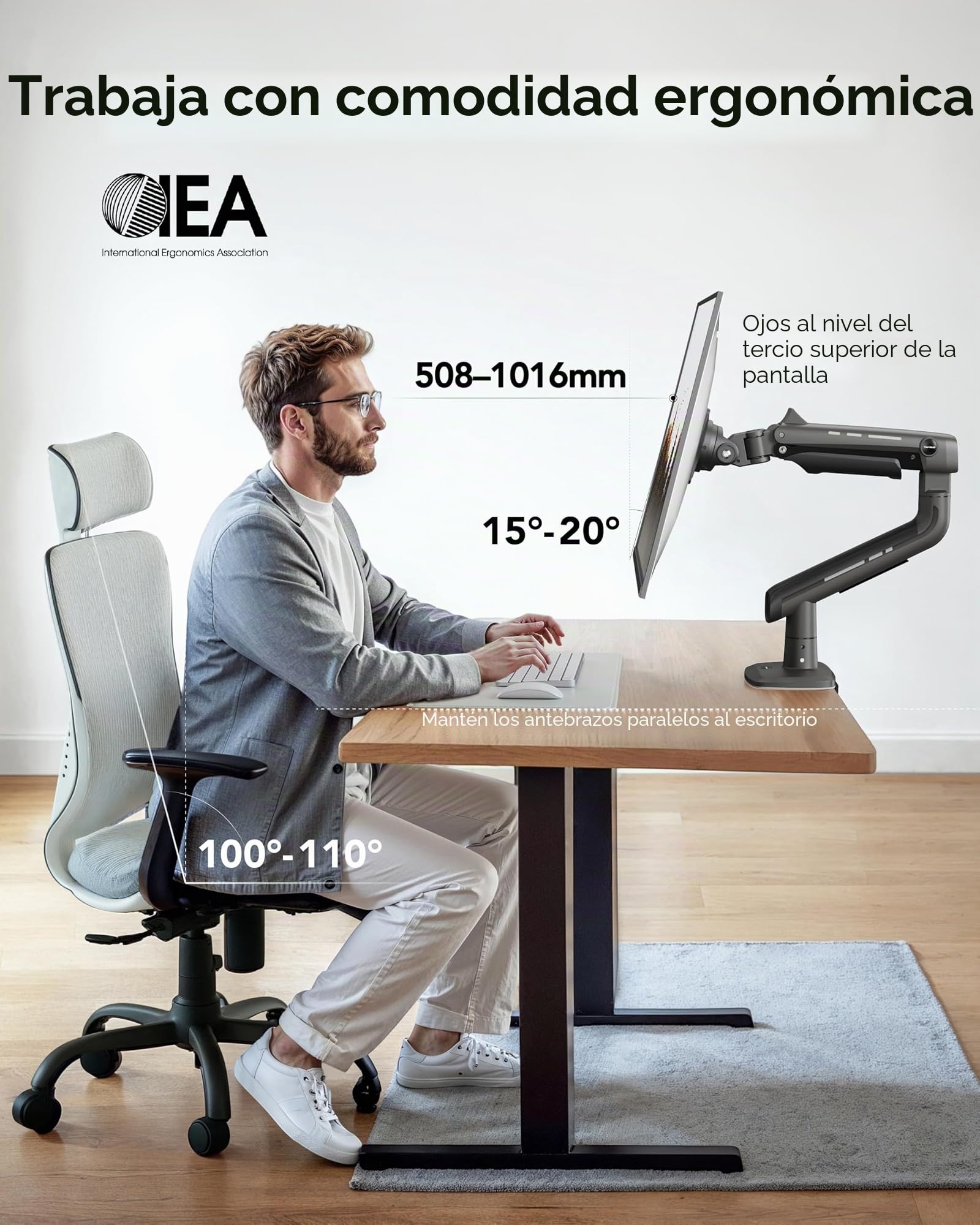 Brazo Monitor HUANUO para Pant Ultraan a 49 Pulgadas, Soporta a 18kg, Soporte Escritorio Aluminio para Pant Ultraan, Soporte Monitor Único Ajustable con Abrazadera-C, Base Grommet, VESA Máx 100x100mm