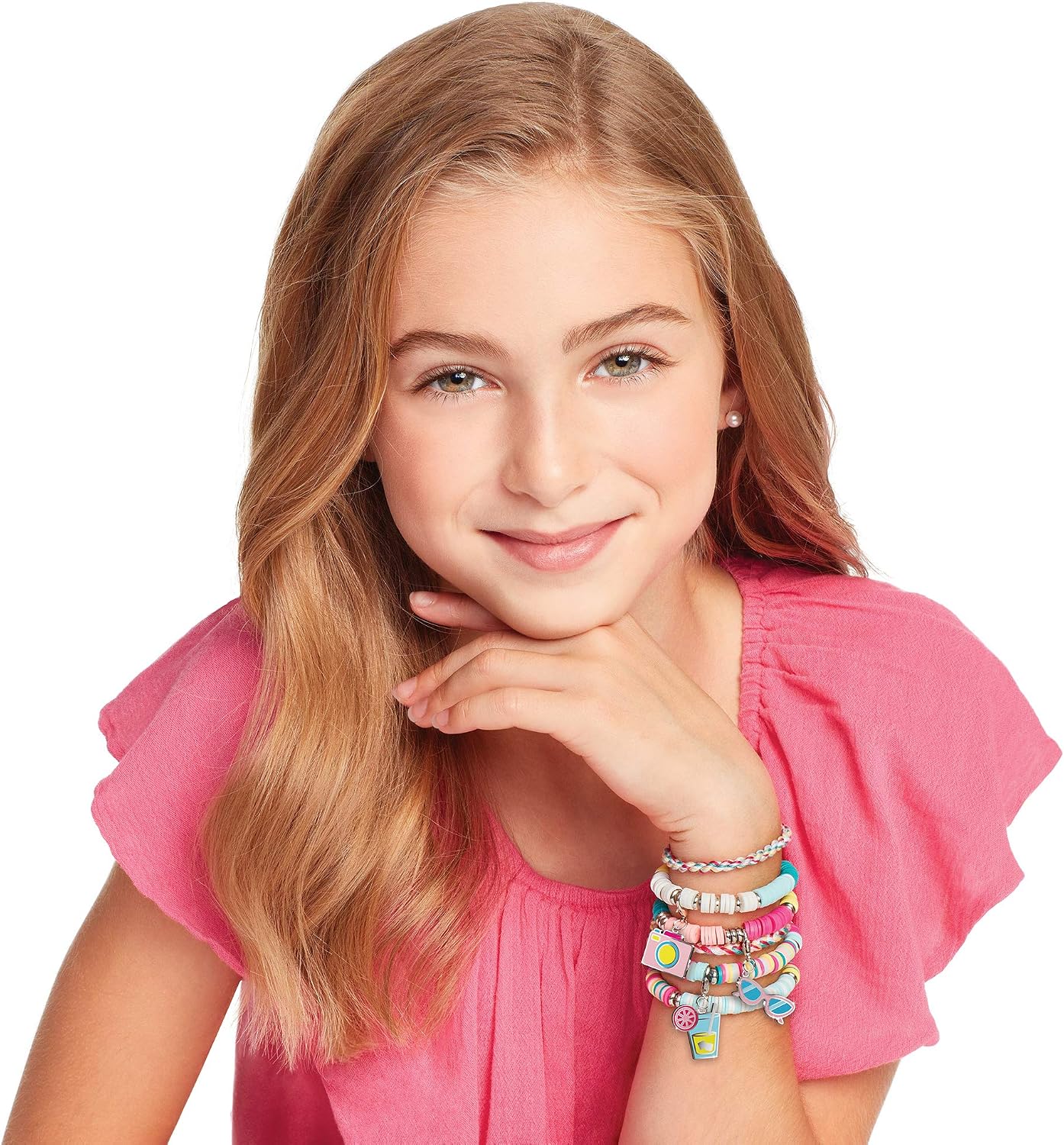 Make It Real - Summer Vibes Heishi Bead Bracelets - DIY Charm Bracelet Making Kit with Case - Friendship Bracelet Kit with Beads, Charms & Thread - Arts & Crafts Bead Kit for Girls - Makes 5 Bracelets
