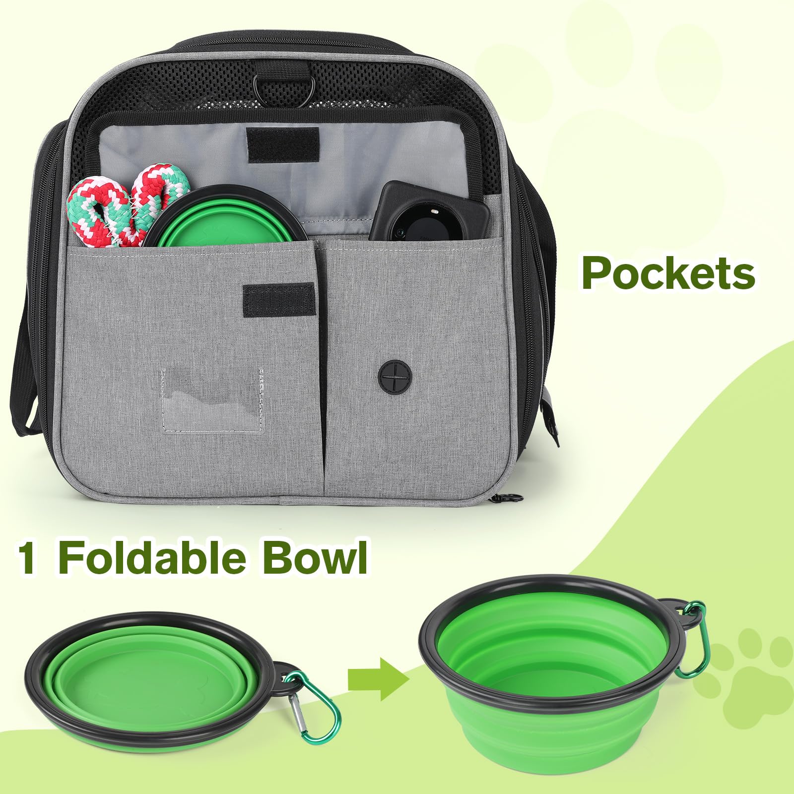 Pecute Katzentransportbox Transportbox Katze Groß, 48x33x34cm Erweiterbar Katzenbox für 2 Katzen Hund Welpen, Flugzeug Faltbar Hundetransportbox Zusammenklappbare Transporttasche Katze Transport