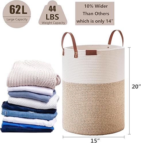 Miniatura 3 de MOJOSCEND Cesta alta para ropa sucia, cesta de cuerda tejida de 60 litros para manta, cesta de ropa para dormitorio, guardería de bebé, organizador