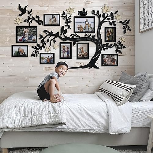 Miniatura 2 de 78x44" Large Home Decor Wood Family Tree Wall Decal with Frame Pictures STANDARD, Decoraciones Para Salas de Casa Wall Art, Wall Stickers for Living