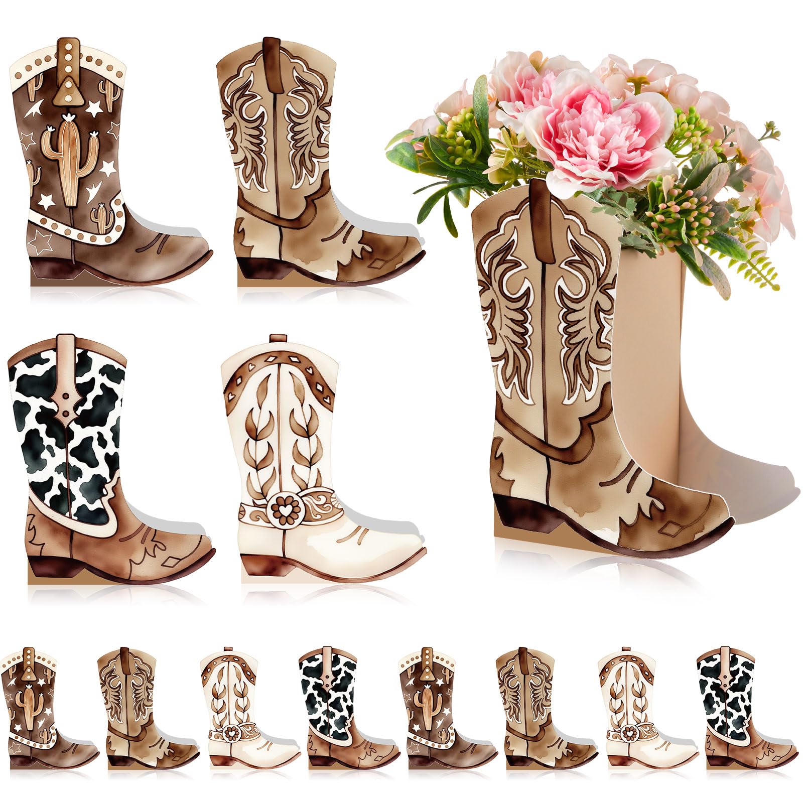 12 Set Western Cowboy Boot Centerpiece Box Rodeo Cow Table Decor