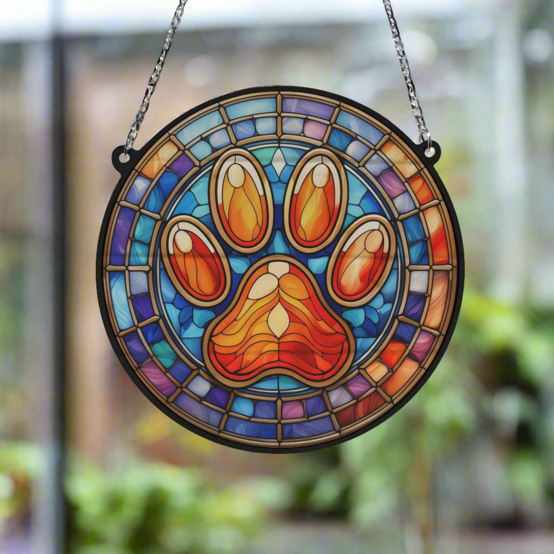 Paw Print Stained Glass Effect Suncatcher Gift for Dog Lovers - 13cm - Image 3