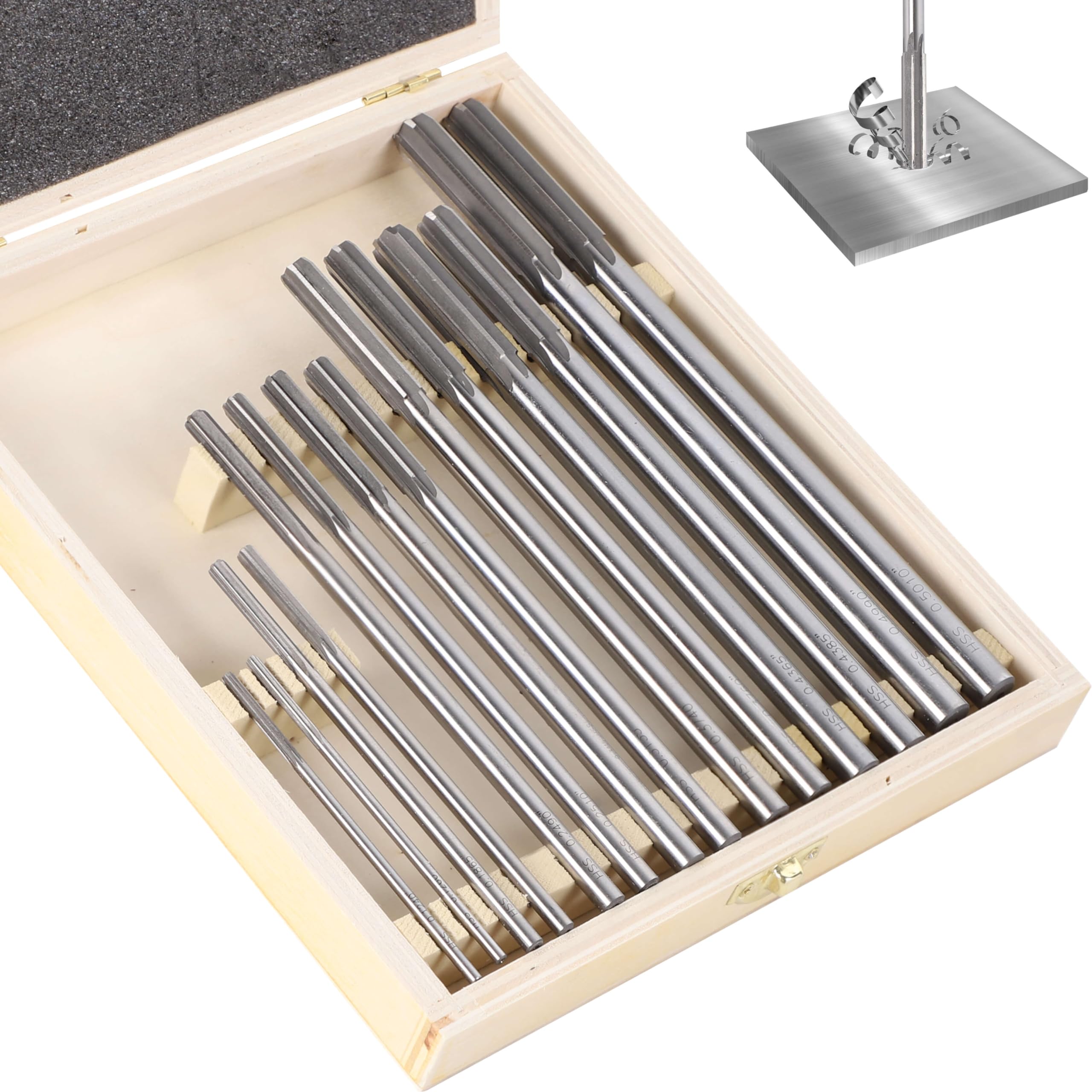 HSS Chucking Reamer Set 14pcs, 0.1240" Thru 0.5010", Straight Shank/Flute, Right Hand Cut, for Hole Processing in Lathes, Drill Presses, Milling,