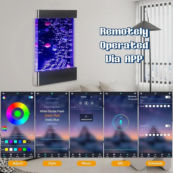 LED Sensory Bubble Wall Water Panel 24x16 Stainless Steel Wall-Mounted Panel with Floating Fish, Color-Changing Lights, Remote & APP Control for Sensory Rooms & Therapy Spaces