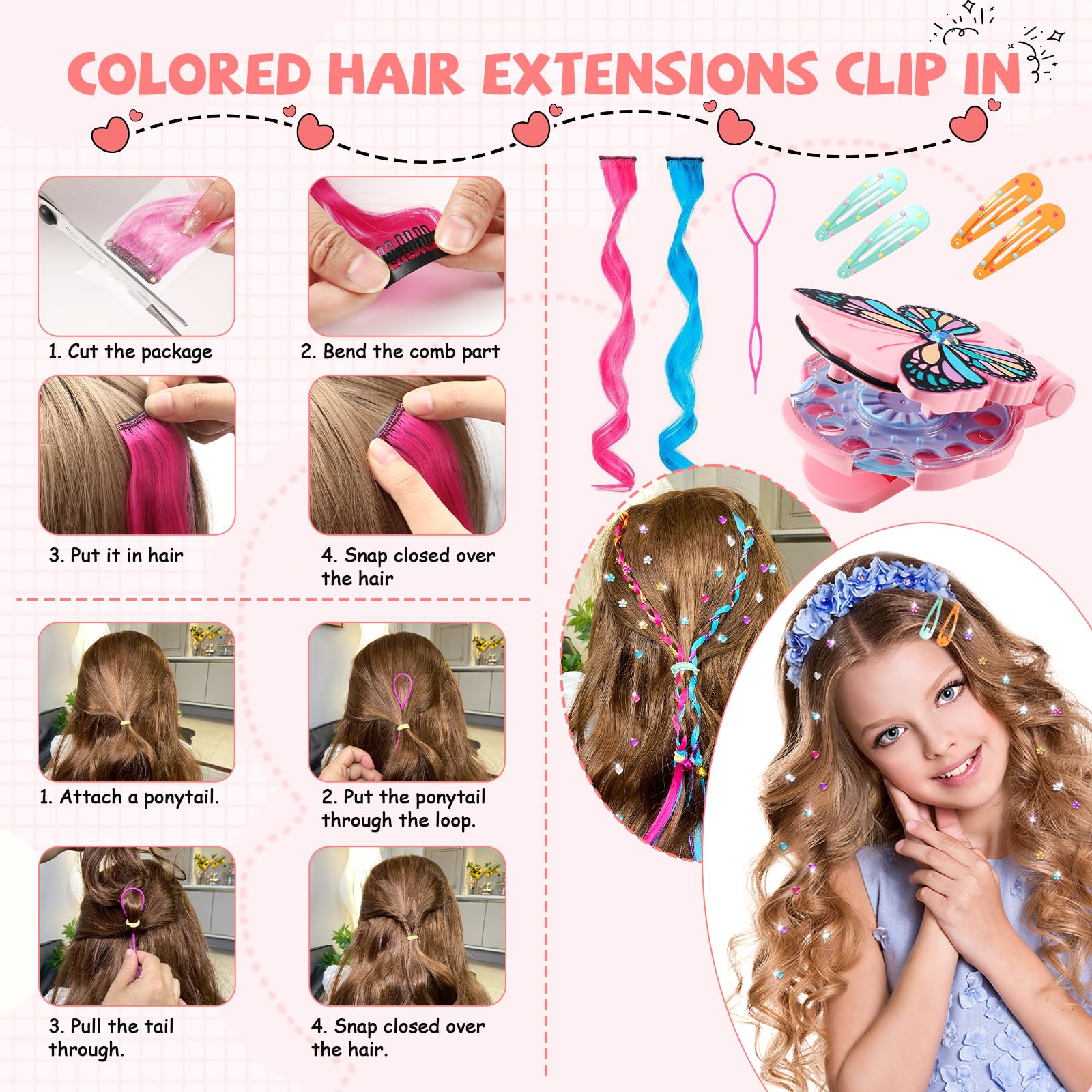 SEMKOTREE Hair Gem Stamper, Hair Gems Bedazzler Kit with 630 Rhinestones, Tinsel, Glitter Jewels Machine - Image 3