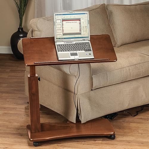 Miniatura 4 de OakRidge Mesa de acento lateral, diseño ajustable en forma de C con borde elevado, mesa pequeña para sala de estar, dormitorio u oficina, roble