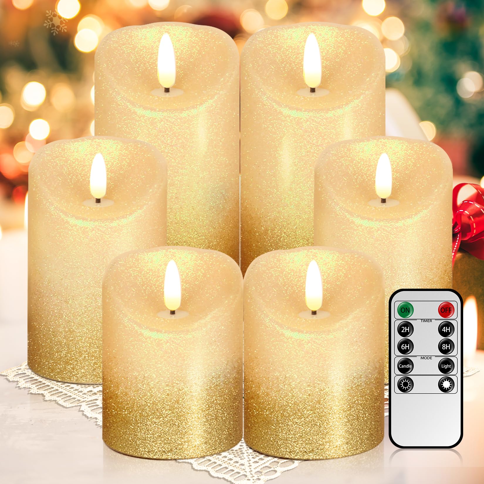 Flameless Candles, Fake Battery Operated Candles, Plastic Pillar LED Flickering Electric Candle with Remote and Timer, Faux Candles for Courtyards Home Birthday Wedd Decoration 6 Pack