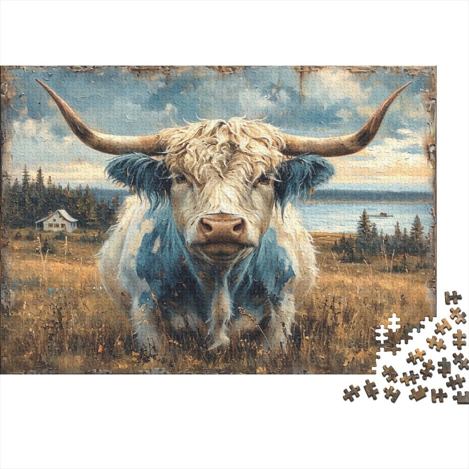 Highland Cattle Puzzle 1000 elementów, 1000 sztuk puzzli dla dorosłych, układanki 1000 elementów, puzzle dla dorosłych puzzle dla dzieci klasyczne puzzle 1000 sztuk (75 x 50 cm)
