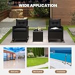 ORALNER 3 Pieces Outdoor Wicker Rocking Chairs, Rattan Rocker with Soft Cushions, Glass Coffee Table, Patio Conversation Furniture Bistro Set for Front Porch Balcony Garden Deck Poolside (Black)