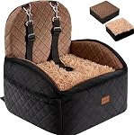 Gimars Reversible Dog Car Seat with Long & Short Plush for Small/Medium/Large Dogs Up to 60lbs, Detachable Washable Anti-Slip Dog Booster Seat with 5.1'' 28D Egg-Crate Foam, 2 Side Pockets, L