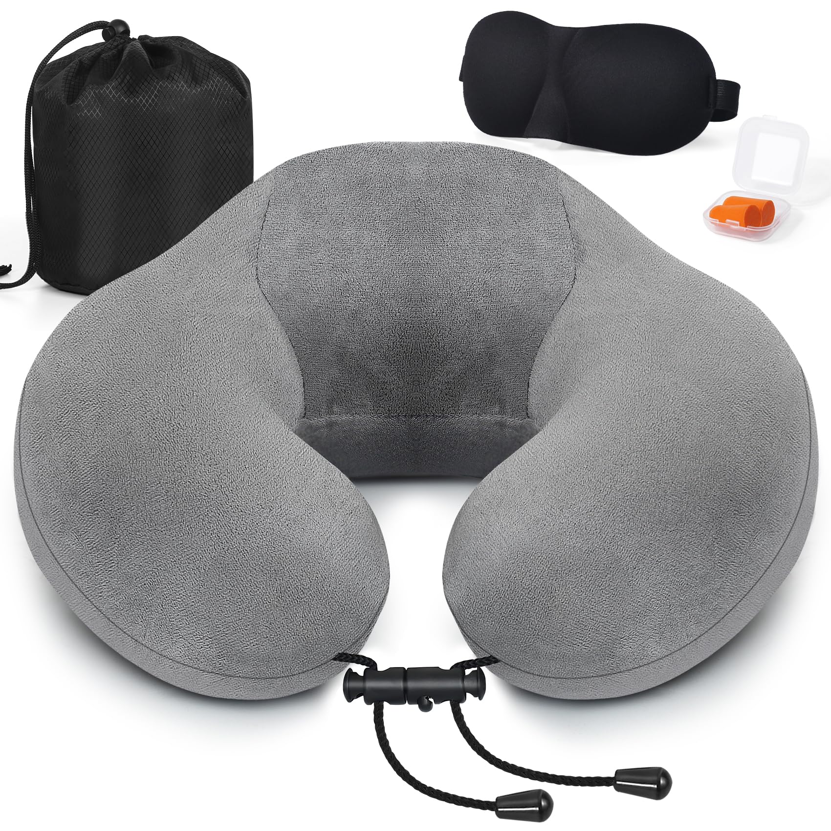Zepphi Zepphi Almohada de Viaje para Cuello, Almohada de Viaje Viscoelástica de Espuma, Almohada Cervical para Oficina Avión Tren Coche Viajando, Cojin de Viaje Cuello con Máscara de Ojos, Tapones y Bolsa
