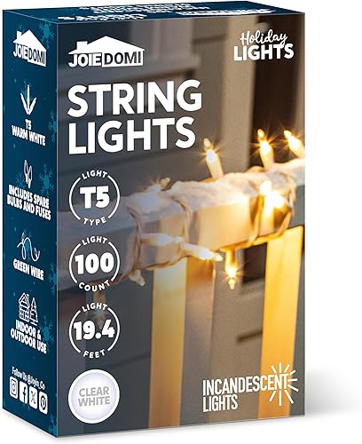 Miniatura 9 de Joiedomi Luces de Navidad transparentes para exteriores, 100 luces para árbol de Navidad para interiores, color blanco cálido, cadena de luces de