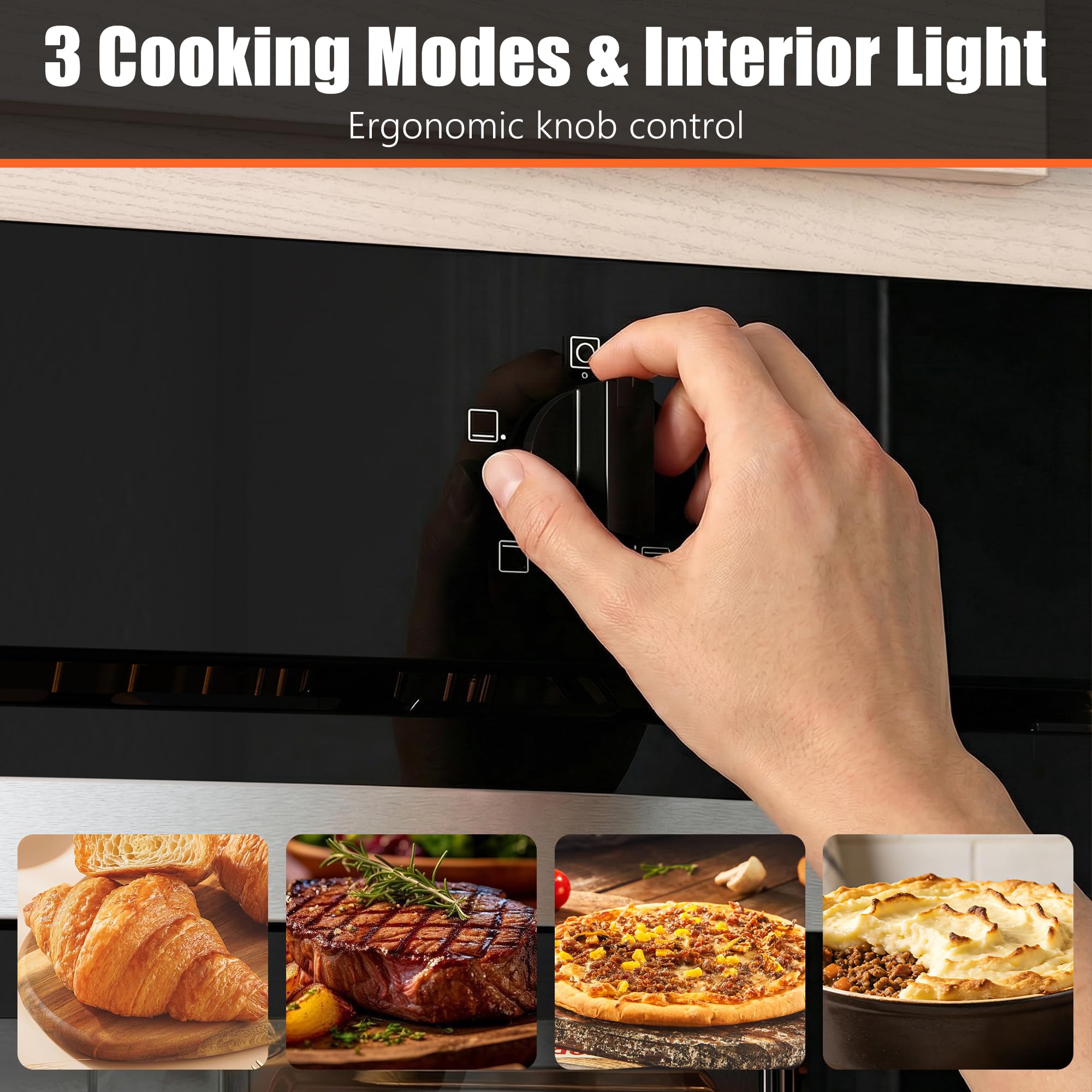 Horno Empotrable de 60 cm, 4 Funciones de Cocción, 65 L