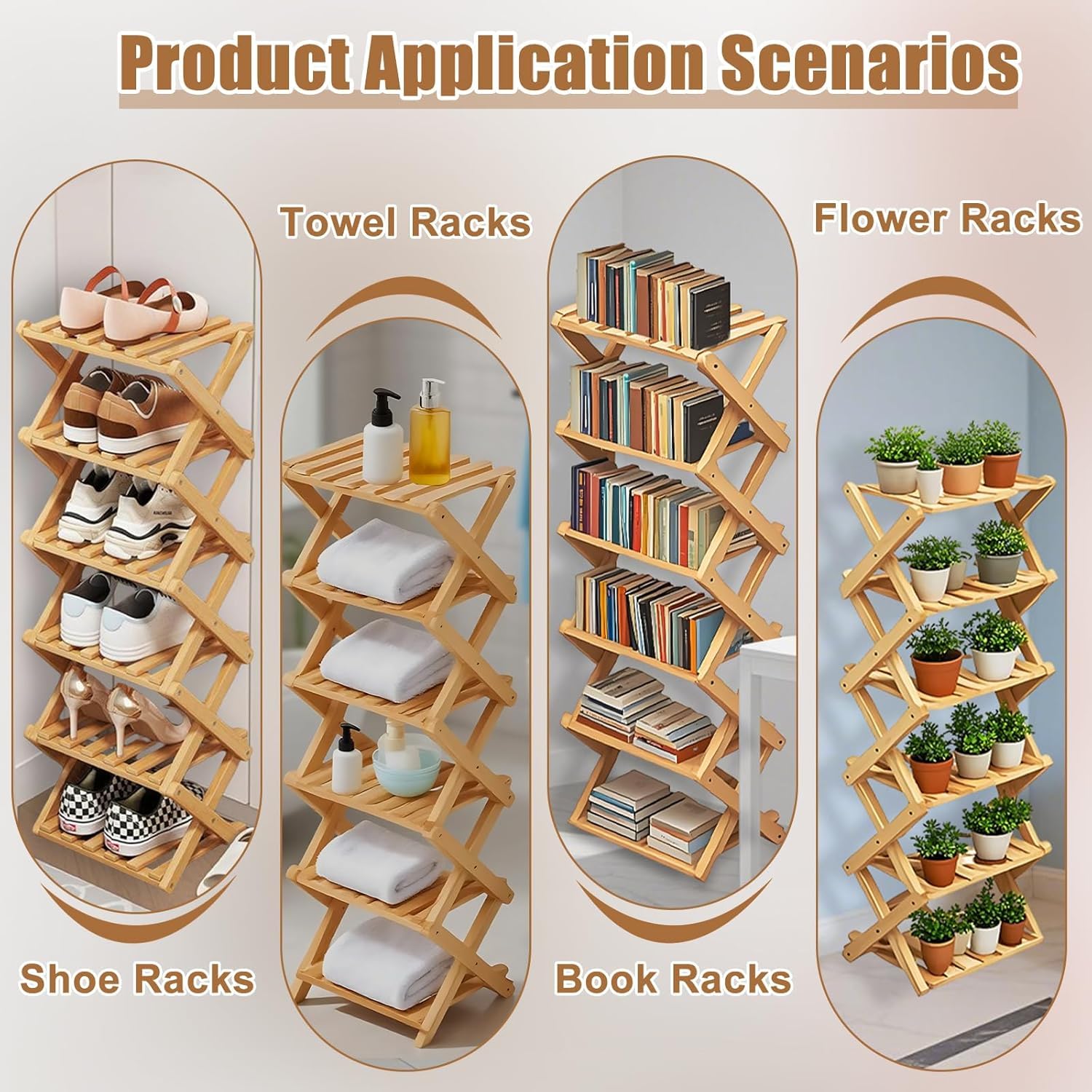 Kiss Me Étagère À Chaussures Pliable en Bambou 7 Niveaux Petit Meuble | Petit Meuble À Chaussures Vertical En Bois, Pour Espace ÉtroiT, Sans Installation, Intérieur Pour Couloir, Entrée