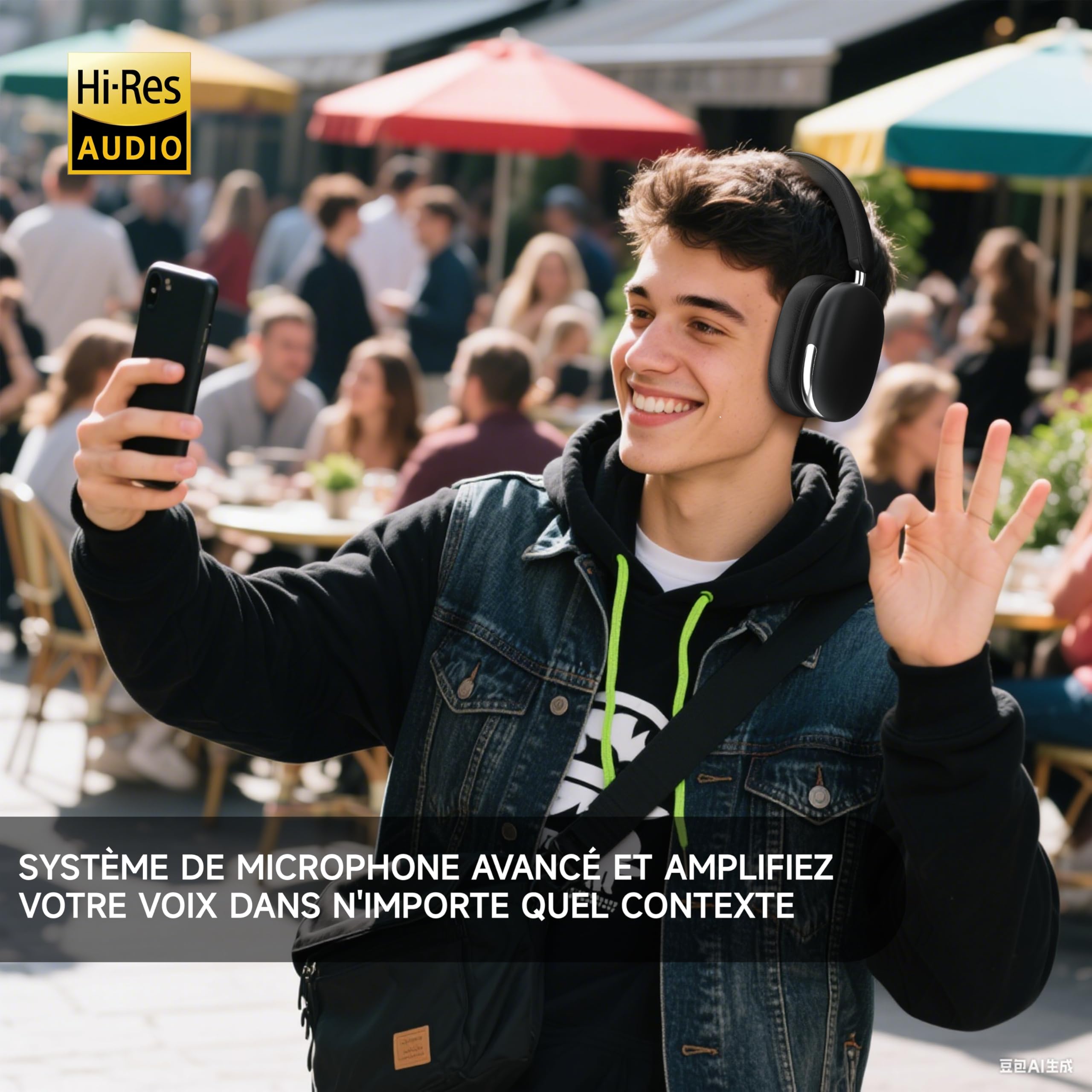 Freepods 120H Autonomie Casque Bluetooth ANC/ENC Réduction Active Bruit Pro, Casque sans Fil Over-Ear, Micro Intégré, USB-C, Appels/Voyage/Sport/Gym (Noir)