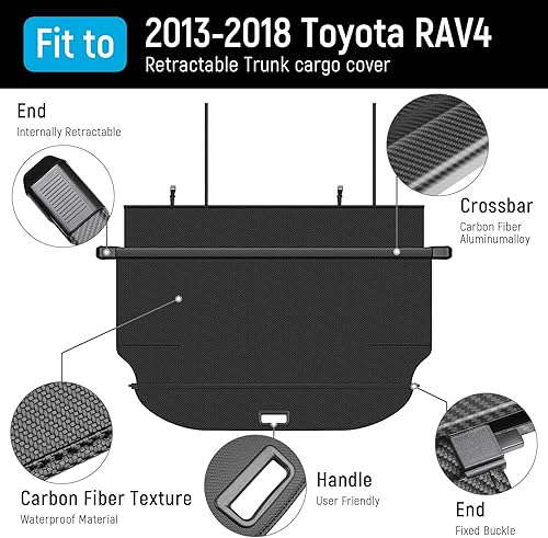Miniatura 3 de Funda de carga compatible con Toyota RAV4 2018 2017 2016 2015 2014 2013 Accesorios de fibra de carbono textura retráctil maletero cubierta de