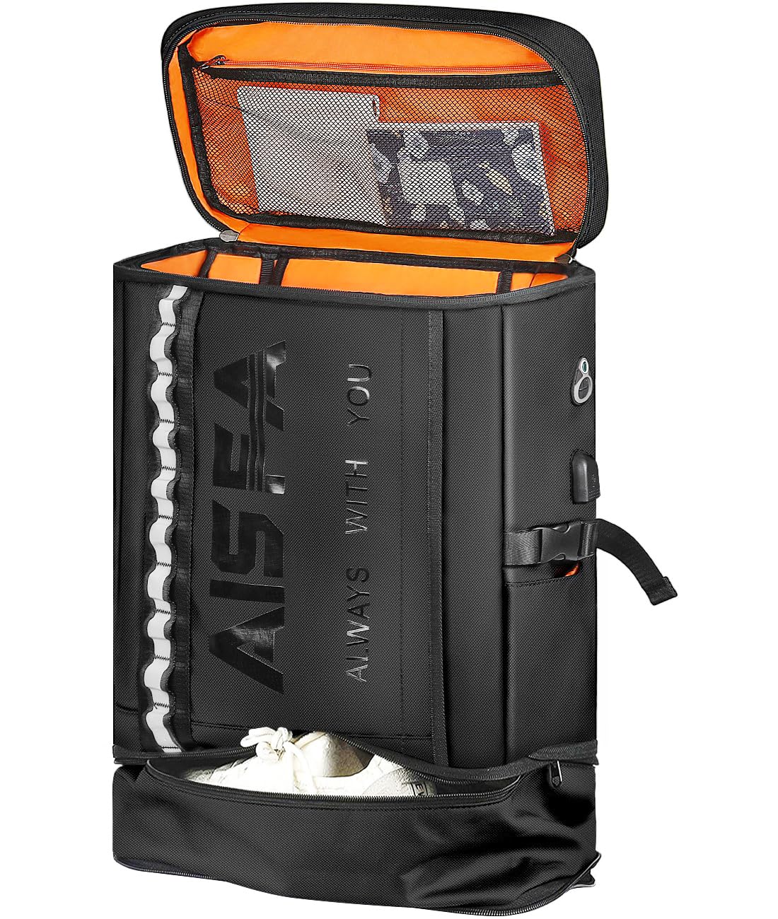 [AISFA] リュックメンズ 大容量 防災リュックサック スポーツ バックパック17インチPC 2層式 拡張機能 靴/弁当収納 PCビジネスリュック スクエア型 ラップトップバック bag USB充電機能付き30L アウトドア 登山 旅行 通勤