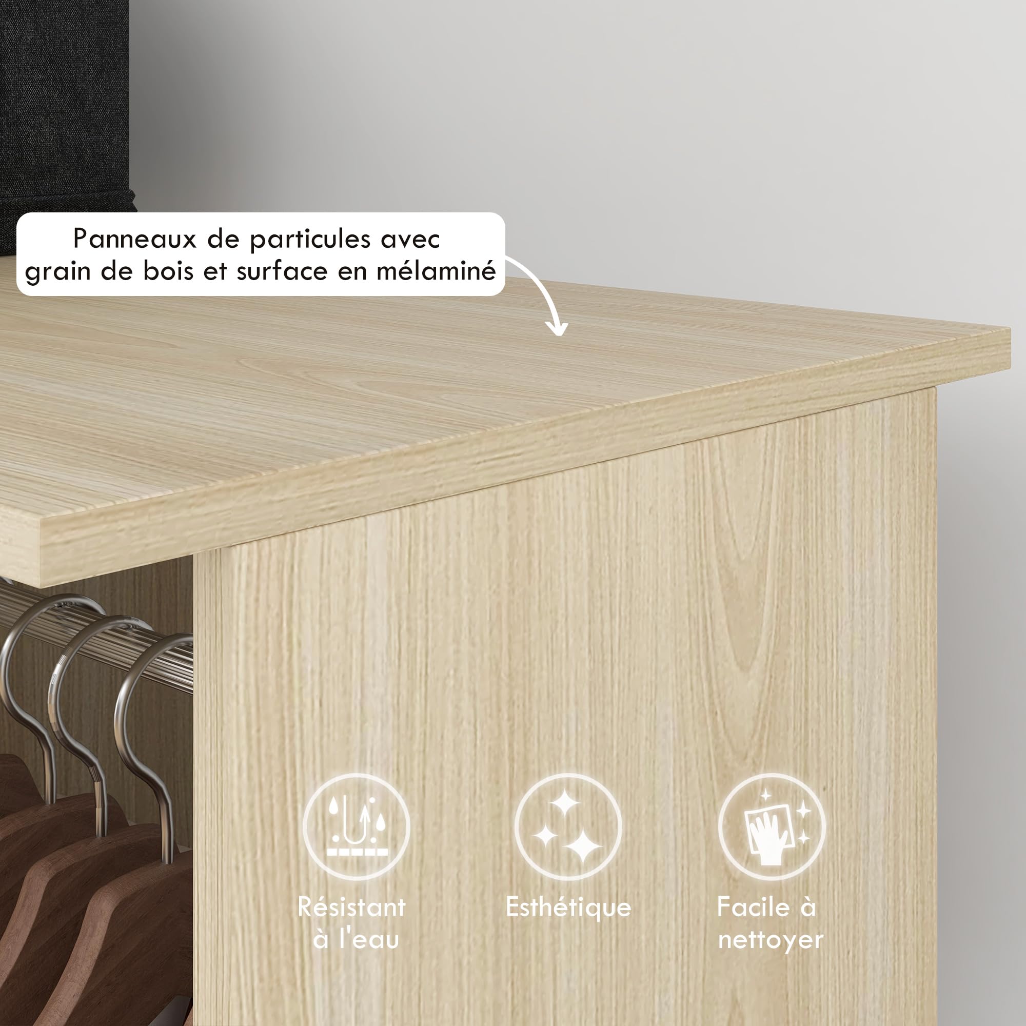 HOMCOM Armoire Penderie Mobile 6 roulettes 120x40x128cm Bois Naturel