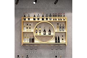 Metal Wall Mounted Bar Shelves for Liquor Bottles and Wine Glasses